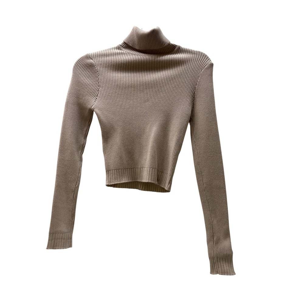 DISSH Beige Ribbed Knit Turtleneck Cropped Long Sleeve Sweater Womens Size 6